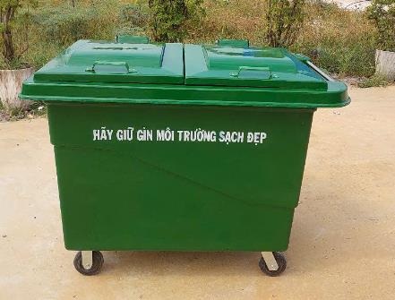 Thùng rác 660l composite chống cháy, va đập 4 bánh xe