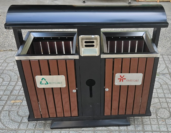 Thùng Rác Sắt Giả Gỗ Gạt Tàn 2 ngăn