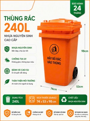 THÙNG RÁC 240L - MÀU CAM 11kg HDPE 100%