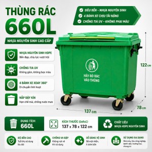 THÙNG RÁC NHỰA 660L- HDPE MÀU XANH LÁ