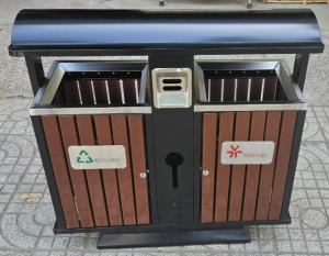 Thùng Rác Sắt Giả Gỗ Gạt Tàn 2 ngăn